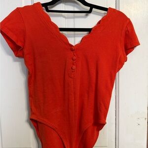 Orange Scalloped Bodysuit